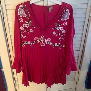 Embroided ruffle sleeve pink dress from asos, never worn size 14